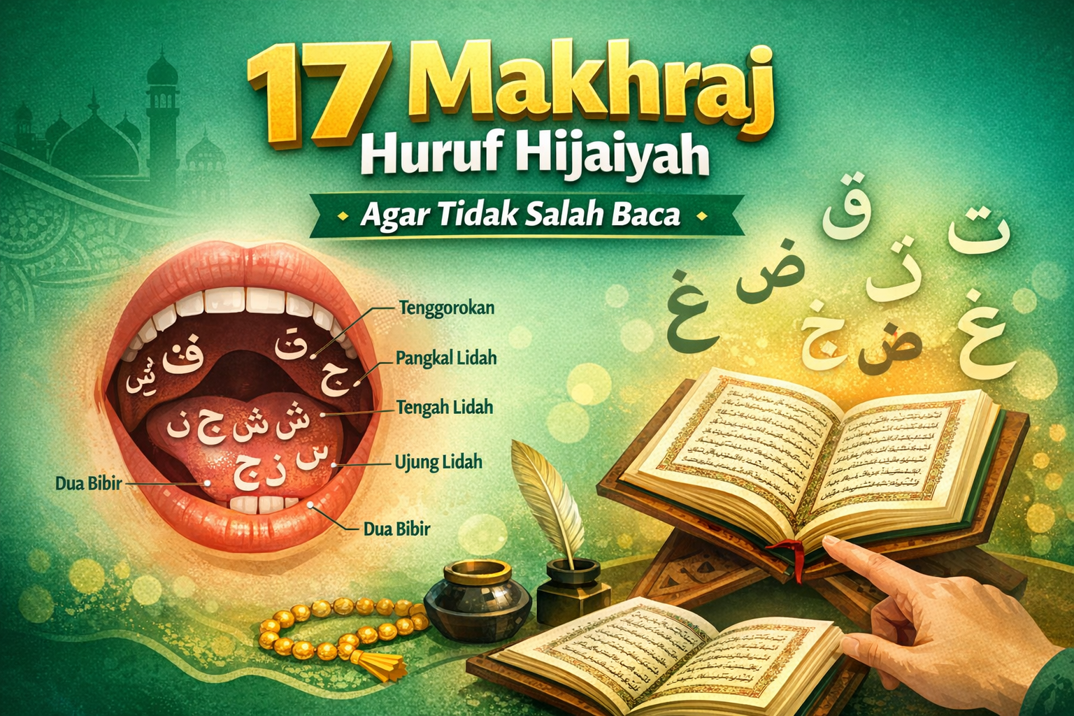 17 Makhraj Huruf Hijaiyah Penting agar Tidak Salah Baca